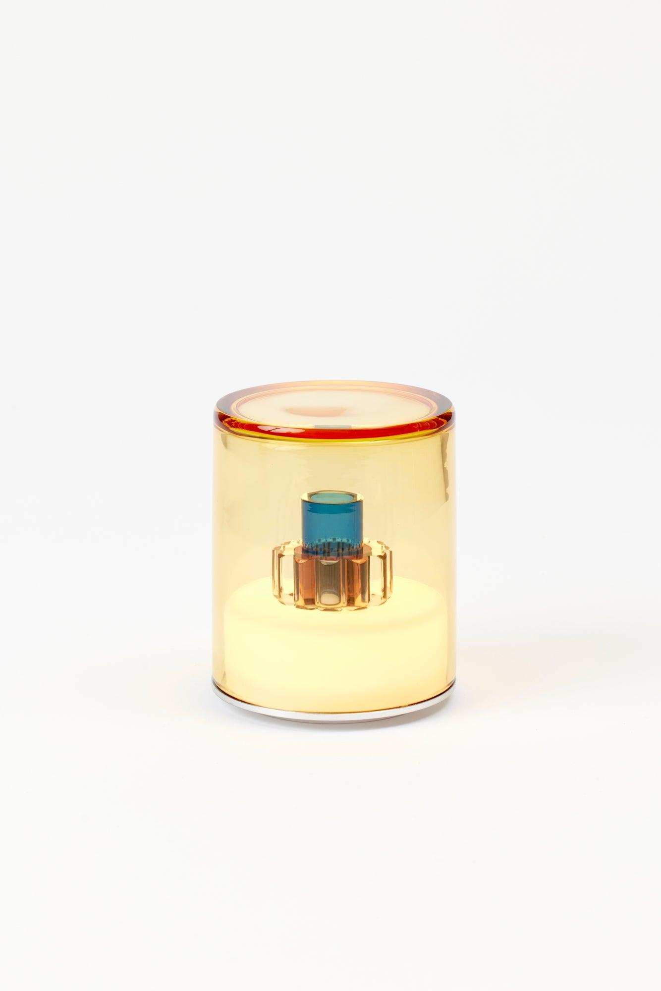 Jewel-colored glass potable table lamp, hand-blown in Murano.