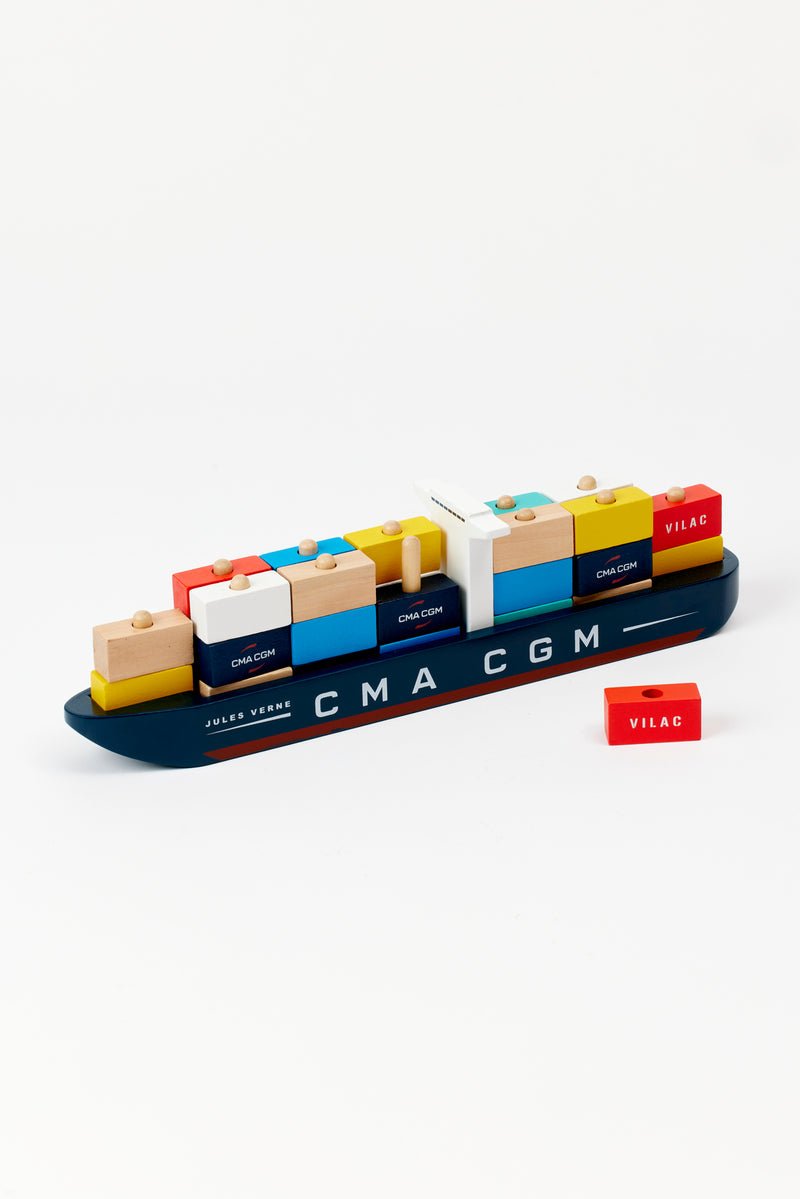 WOOD CONTAINER SHIP TOY