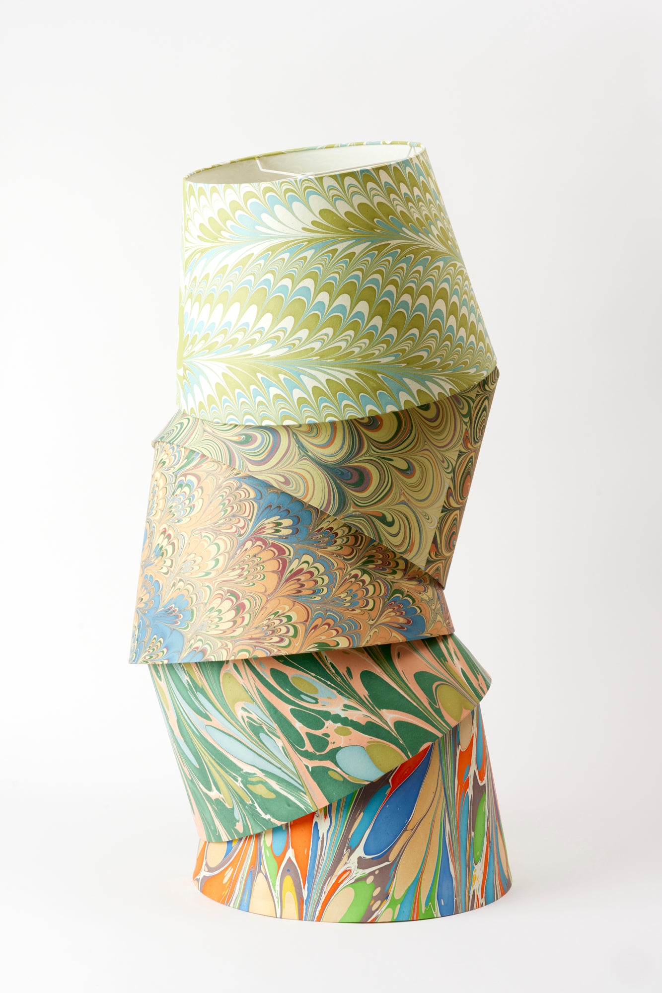 Spunky marbled paper lamp shades.