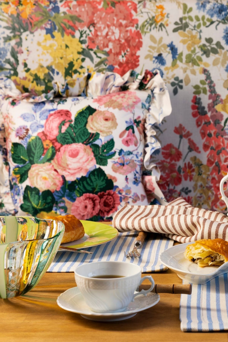 FLORAL BOUQUET RUFFLED PILLOW AND CHAIR CUSHION