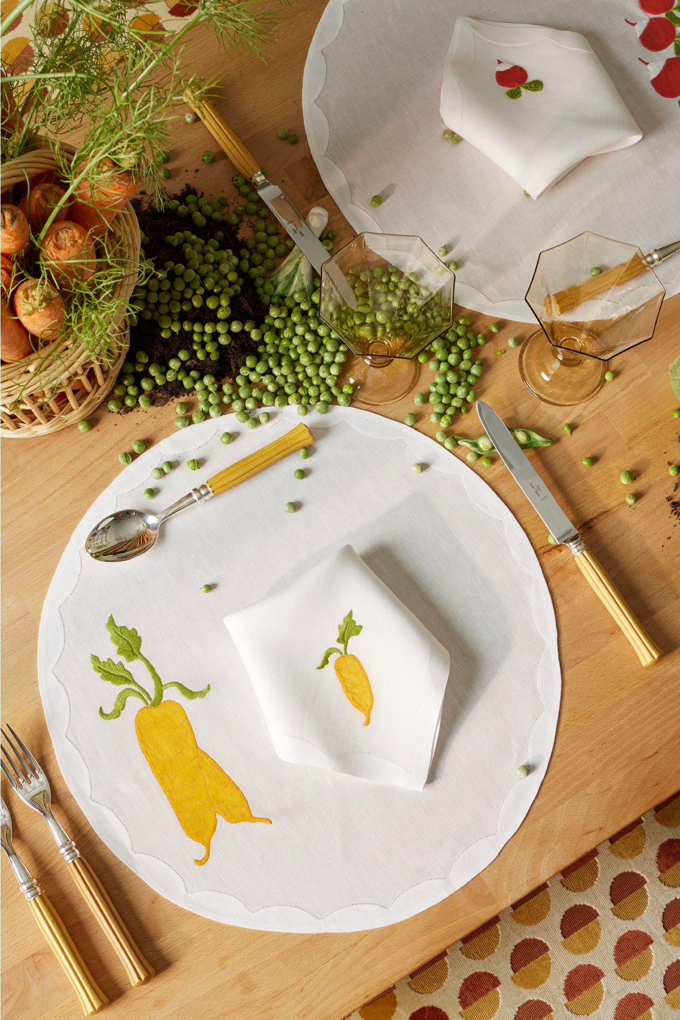 Embroidered vegetables on linen.